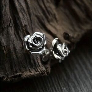 Rose 3-D Stainless Steel Stud Earrings